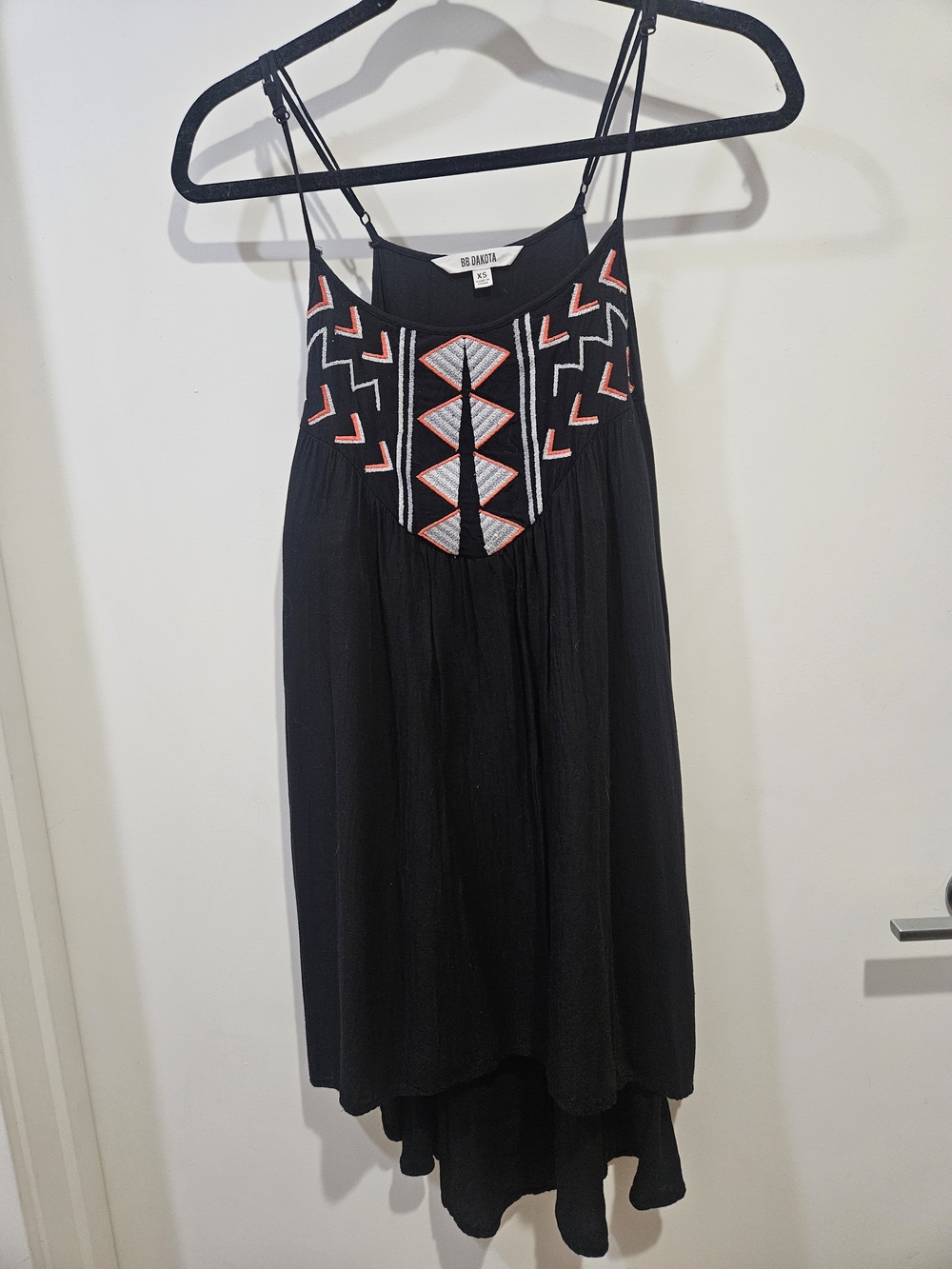 Black Embroidered Spaghetti Strap Tunic Dress